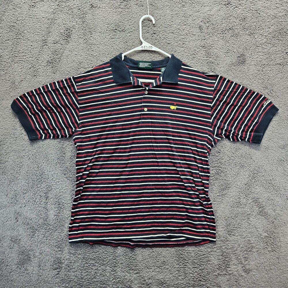 Masters Collection Polo Shirt Mens Size Large Black Striped Short Sleeve